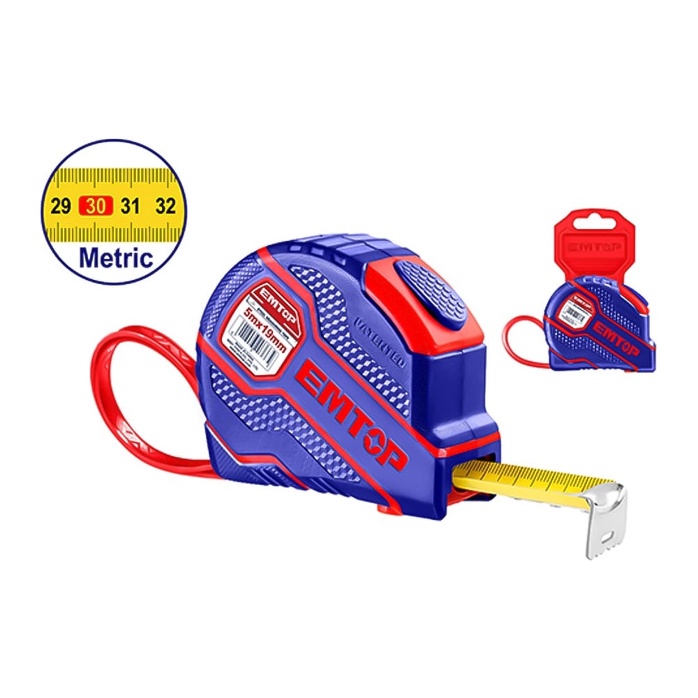 Изображение товара Рулетка emtop 5м EMTP3525M легкая и прочная для бытовых и строительных работ
