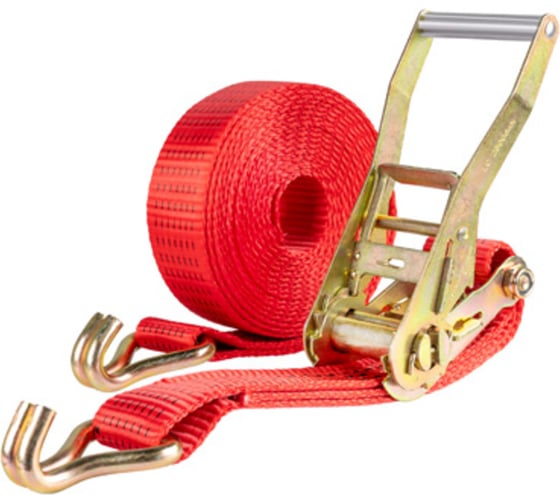Изображение товара Стяжка груза SKYWAY 7,0т 6,0м  STAFF 50мм красный храповый механизм с крюками полиэстер 1шт S03601044