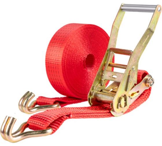 Изображение товара Стяжка груза SKYWAY 5,0т 10,0м  STAFF 50мм красный храповый механизм с крюками полиэстер 1шт S03601042