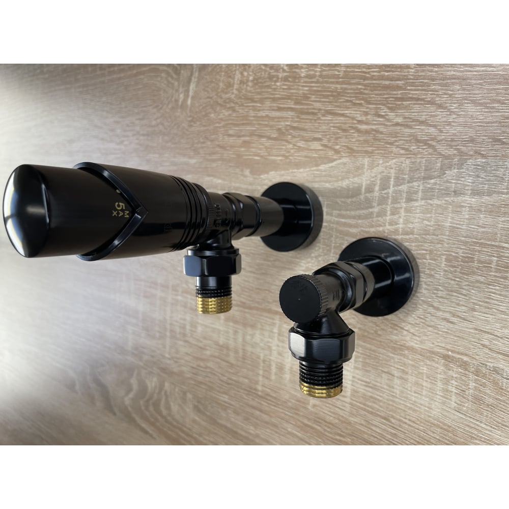 Изображение товара Комплект термостатический VIVALDO угловой 1/2 с удлинителями и чашками черный ATRVSRE-BL