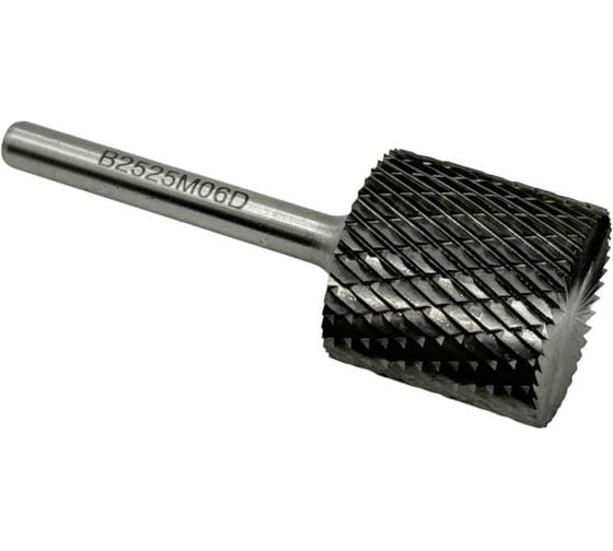 Изображение товара Бор-фреза твердосплавная TORNERI тип В252506 (цилиндрическая), 25.0 мм, хвостовик 6 мм, торцевой зуб, двойная насечка Т025352