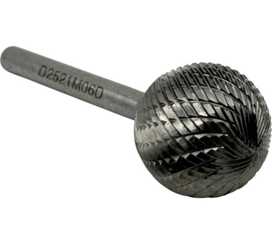 Изображение товара Бор-фреза твердосплавная TORNERI тип D252106 (сферическая), 25.0 мм, хвостовик 6 мм, одинарная насечка Т025360