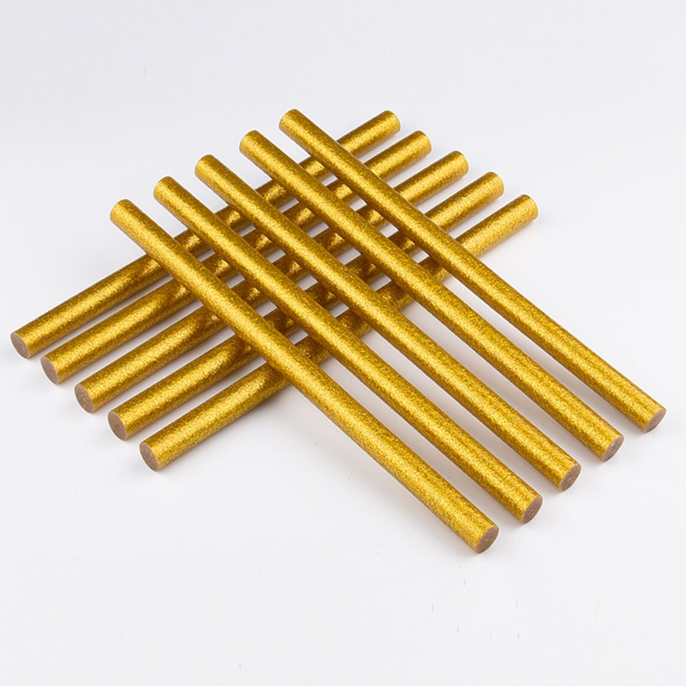 Изображение товара Клей термоплавкий в стержнях Mebax золото 7мм, 10шт - универсальный термоклей для рукоделия и ремон