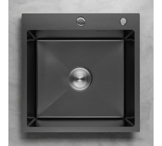 Изображение товара Кухонная мойка из нержавеющей стали OUTE с PVD покрытием 50x50 см с сифоном, цвет черный матовый T75050H