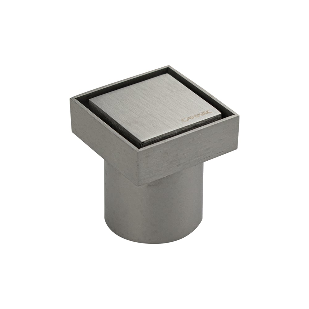 Изображение товара Трап Санакс 60 х 60 мм, выход 50 мм вертикальный, литая крышка, из нержавеющей стали, с сухим затвором, цвет САТИН. 1188