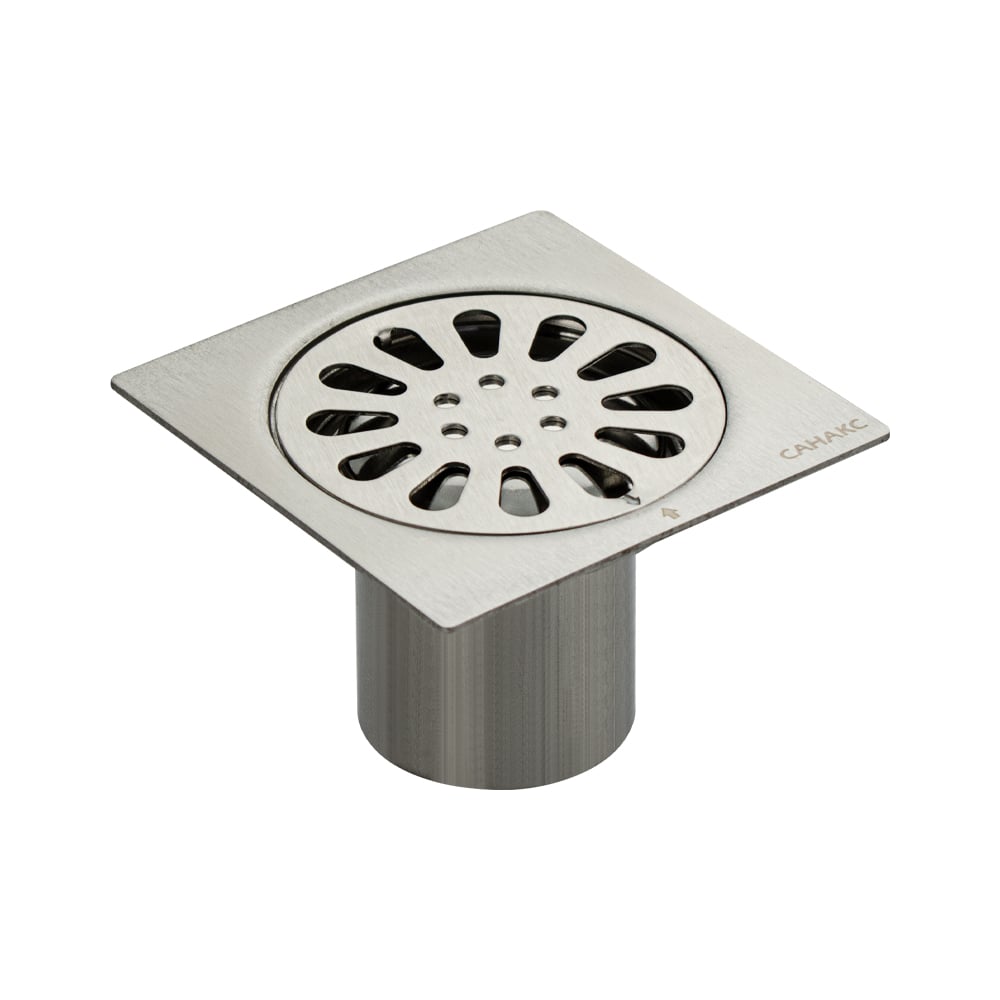 Изображение товара Трап Санакс 100 х 100 мм с гидрозатвором, нержавеющая сталь, вертикальный выпуск