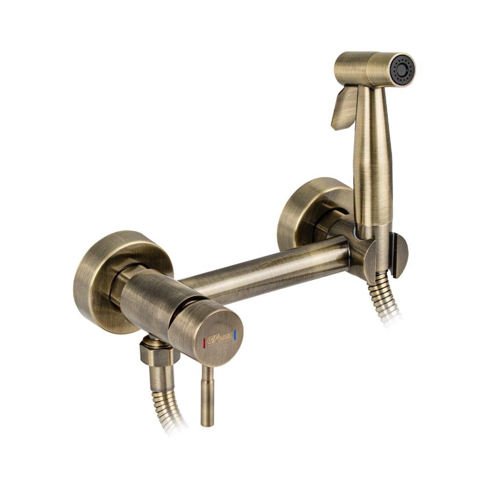 Изображение товара Смеситель с гигиенической лейкой GFmark, из нержавеющей стали, круглый корпус, цвет БРОНЗА. 20482