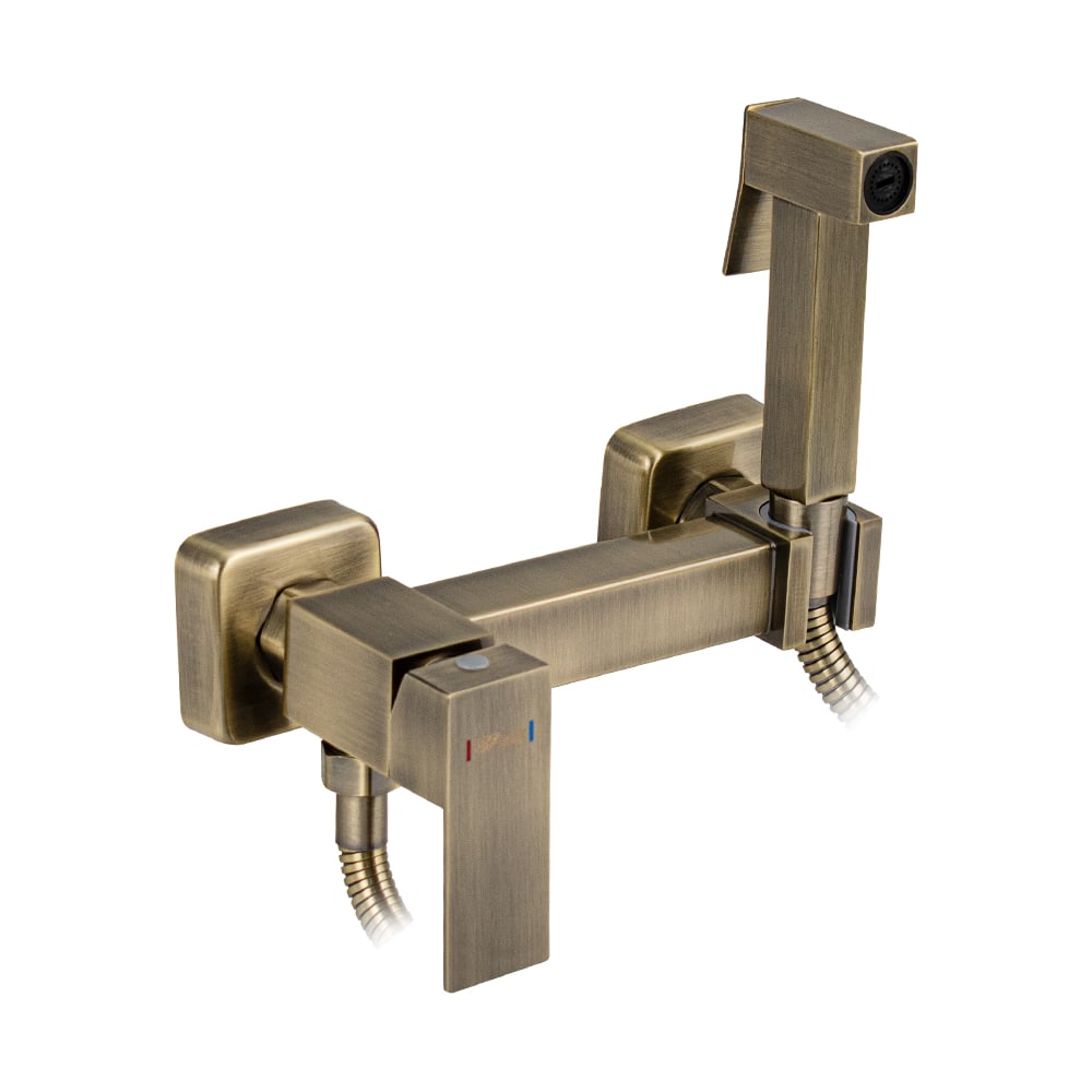 Изображение товара Смеситель с гигиенической лейкой GFmark бронза квадратный однорычажный