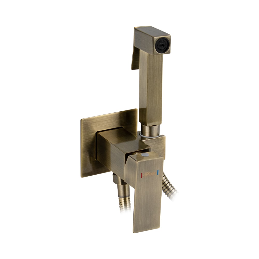 Изображение товара Смеситель с квадратной гигиенической лейкой GFmark встраиваемый, из нержавеющей стали, квадратный корпус, цвет БРОНЗА. 20727