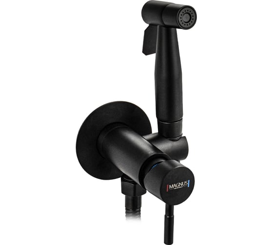 Изображение товара Смеситель с гигиенической лейкой встраиваемый GFmark MAGNUS из нержавеющей стали, круглый корпус, цвет черный 2076