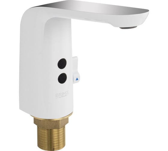 Изображение товара Смеситель сенсорный на раковину BRIMIX белый с хромированной вставкой, с регулировкой температуры воды на корпусе, квадратный корпус, работа от батареек 08772