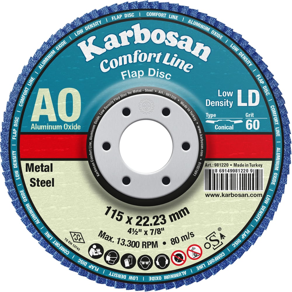 Изображение товара Круг лепестковый Karbosan КЛТ 115х22/Р60 для шлифовки металлов 4 шт