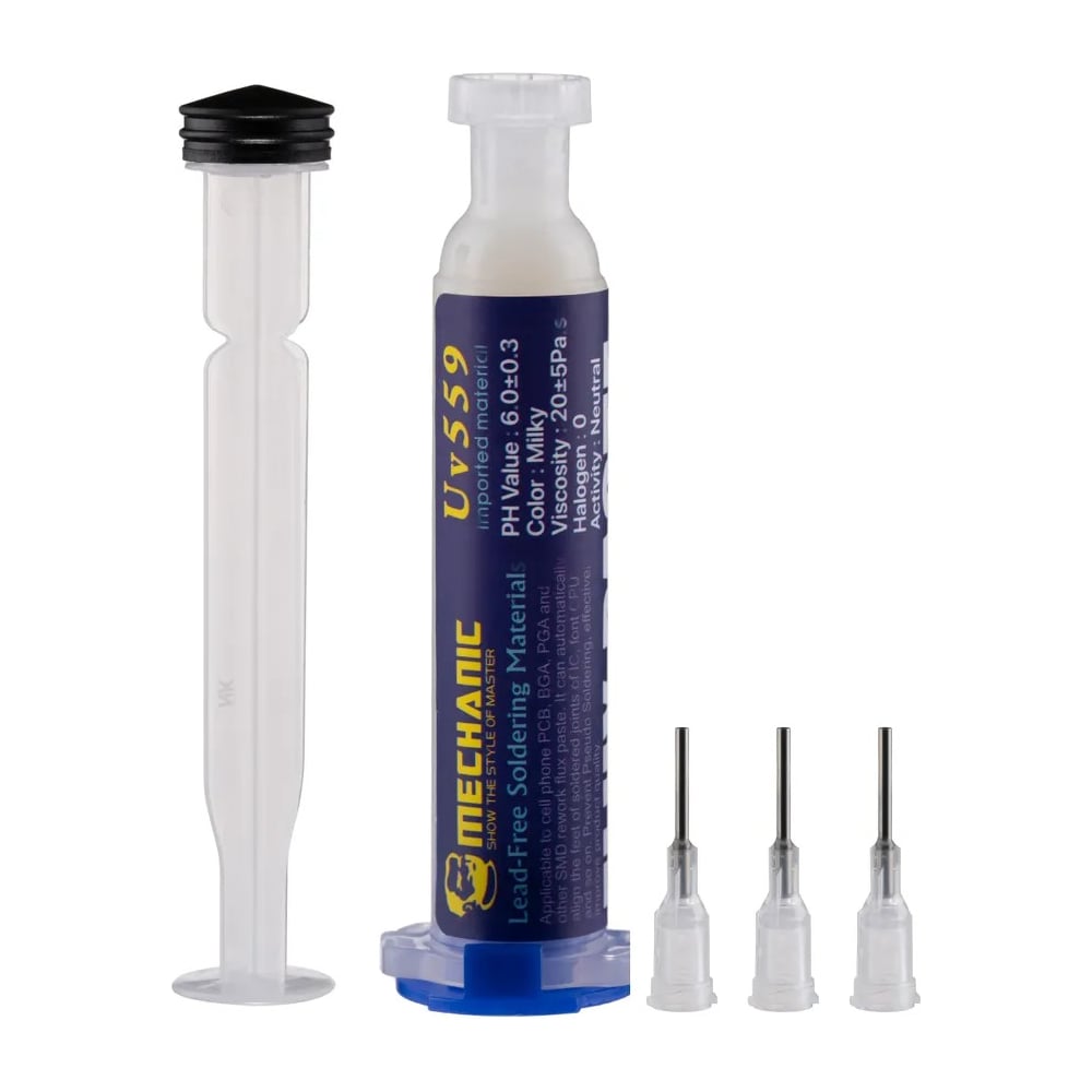 Изображение товара Флюс-гель Mechanic UV-559 10 мл для пайки безотмывочный