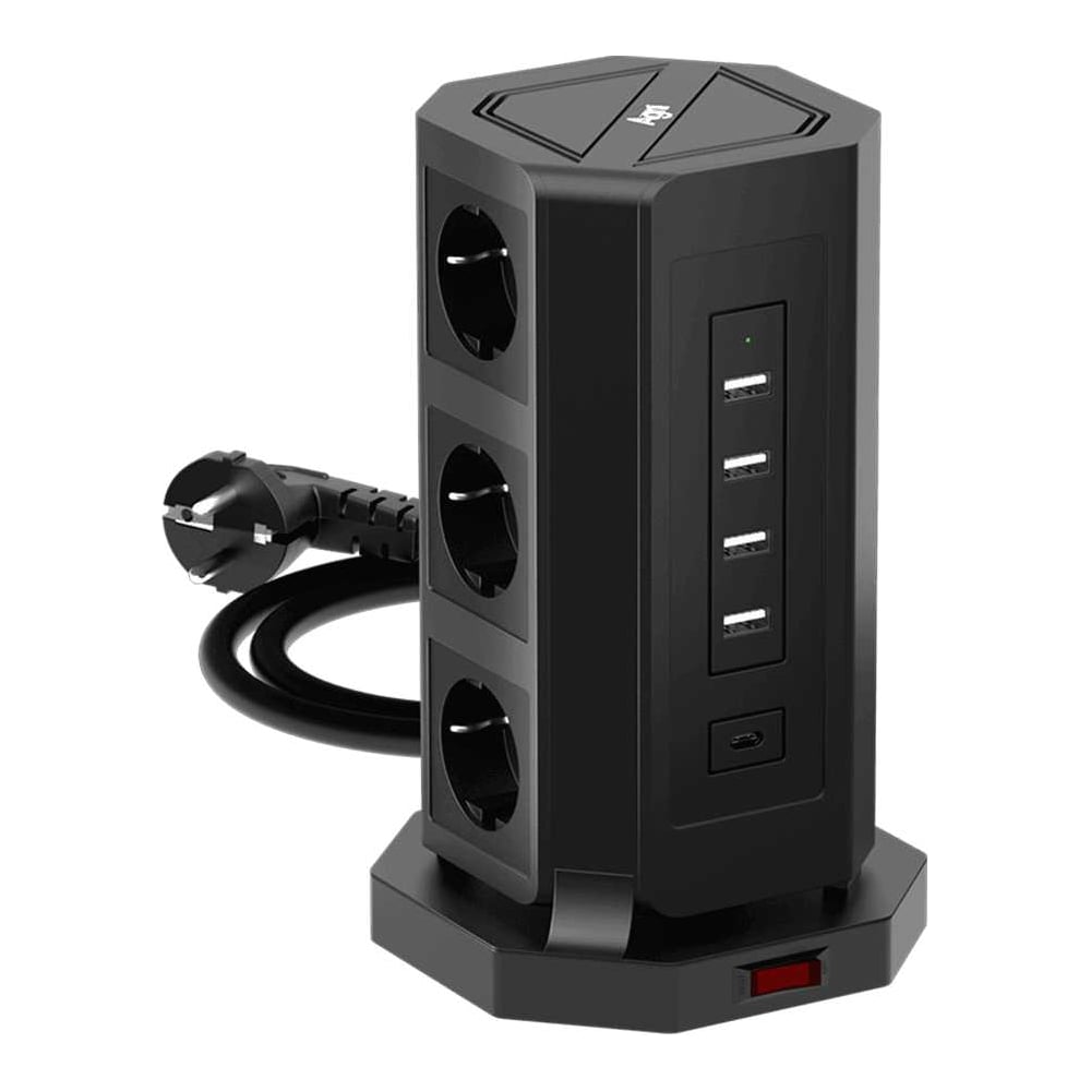 Изображение товара Сетевой фильтр AGNI 9 розеток с USB 2м черный