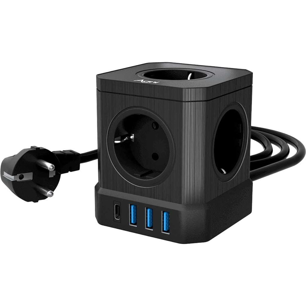 Изображение товара Сетевой фильтр AGNI 5 розеток USB Type-C и предохранителем черный