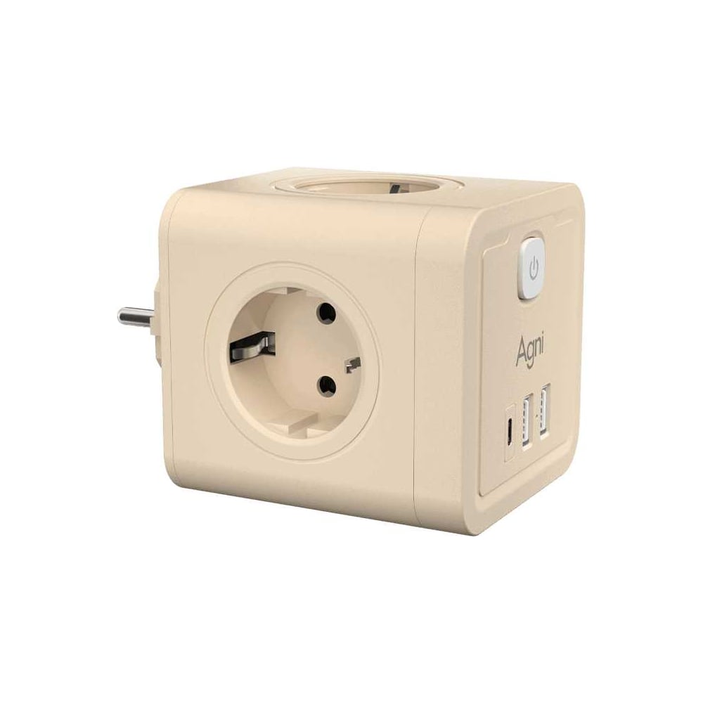 Изображение товара Тройник для розетки AGNI 4 розетки 220 + 2 USB + 1 Type C, цвет слоновой кости TP-WJ3U4E-C-ivory