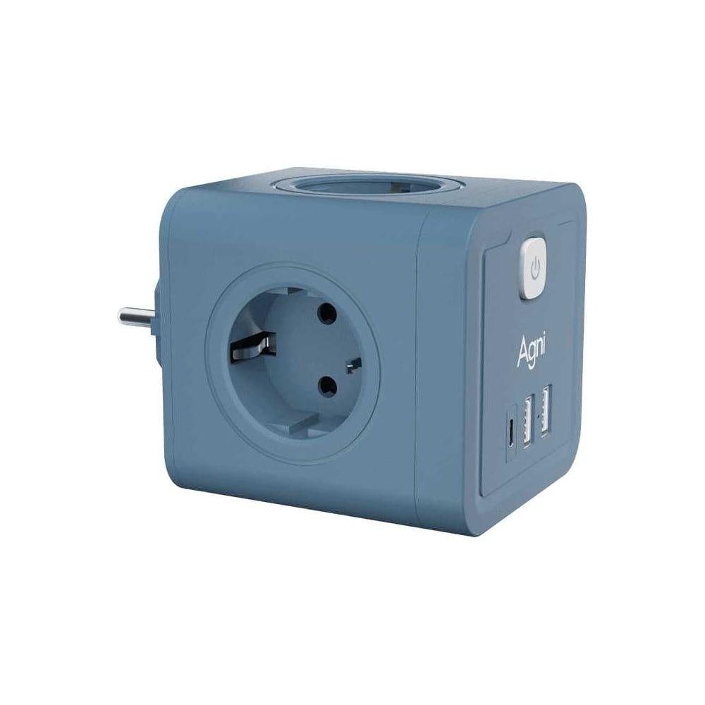 Изображение товара Тройник для розетки AGNI 4 розетки 220 + 2 USB + 1 Type C, синий TP-WJ3U4E-C-blue