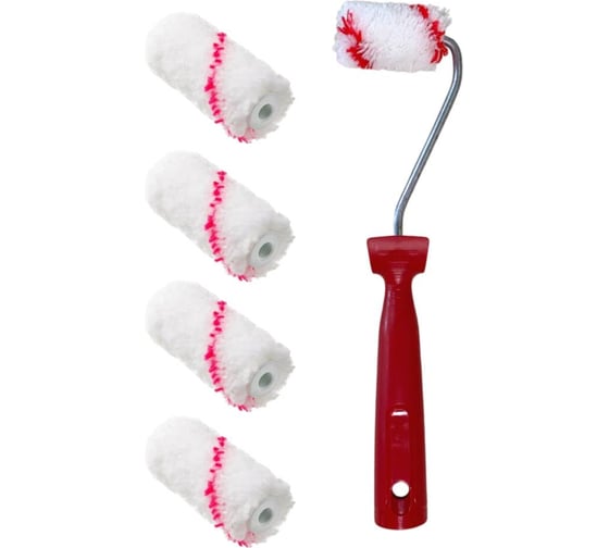 Изображение товара Мини-валик в сборе Accurate 475х75х45, полиамид, 60мм, ворс 11мм + 4 сменных ролика, водные краски 33060170/4