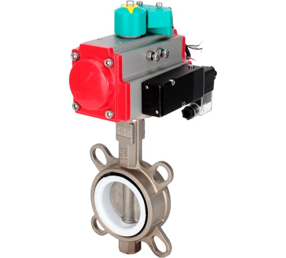 Изображение товара Затвор дисковый 316L-316L-PTFE Ду150 Ру16, пневмопривод DA-130, пневмораспределитель 24VDC, магнитный переключатель МППП-200 DN.ru D050-84963