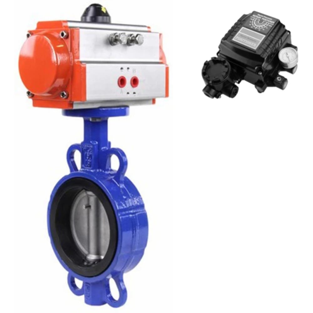 Изображение товара Затвор дисковый 316L-316L-NBR Ду125 Ру16 с пневмоприводом и электроповоротным позиционером