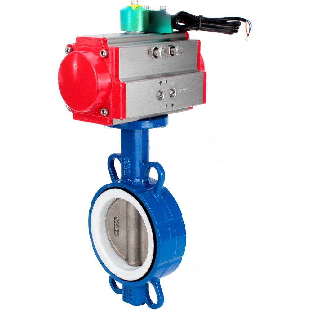 Изображение товара Затвор дисковый DN.ru WCB-316L-PTFE Ду100 Ру16 с пневмоприводом