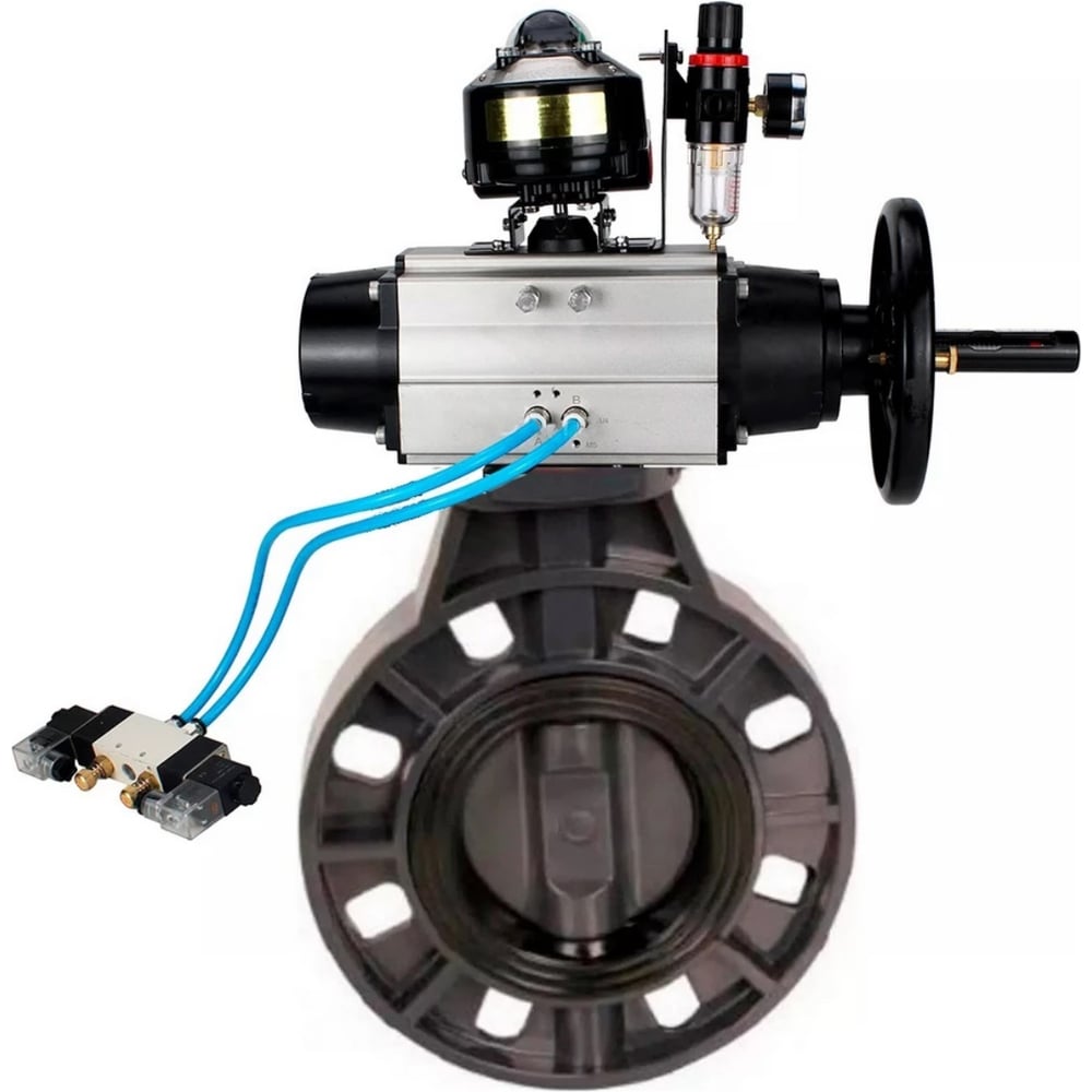 Изображение товара Затвор DN.ru НПВХ-НПВХ-E-2W-Fb-ISO Дн100 с пневмоуправлением Изображение товара Затвор DN.ru НПВХ-НПВХ-E-2W-Fb-ISO Дн100 с пневмоуправлением