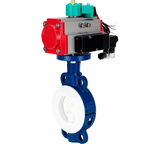 Изображение товара Затвор дисковый DN.ru WCB-WCB-PTFE-PTFE-Fb-R Ду150 Ру16, футерованный PTFE, пневмопривод DA-105, пневмораспределитель 220VAC, магнитный переключатель МППП-200 D050-85153