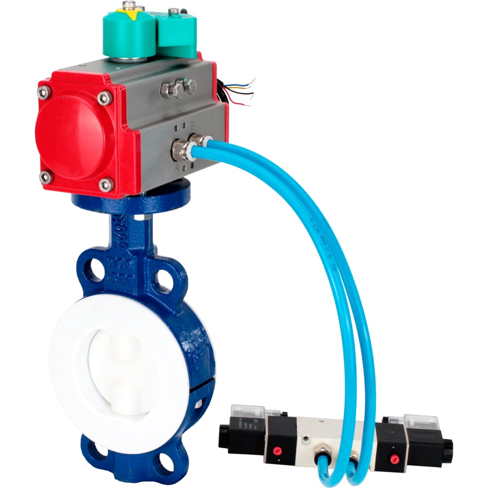 Изображение товара Затвор дисковый DN.ru WCB-WCB-PTFE-Fb-R Ду200 Ру16 футерованный PTFE пневмоуправляемый