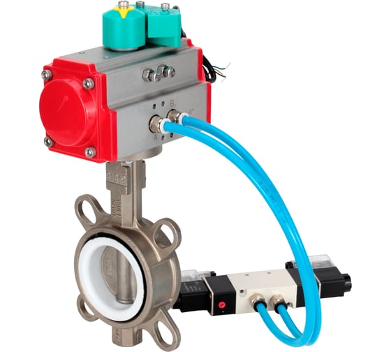 Изображение товара Затвор дисковый 316L-316L-PTFE Ду40 Ру16, пневмопривод DA-083, пневмораспределитель (2EM) 220VAC, магнитный переключатель МППП-200 DN.ru D050-84987
