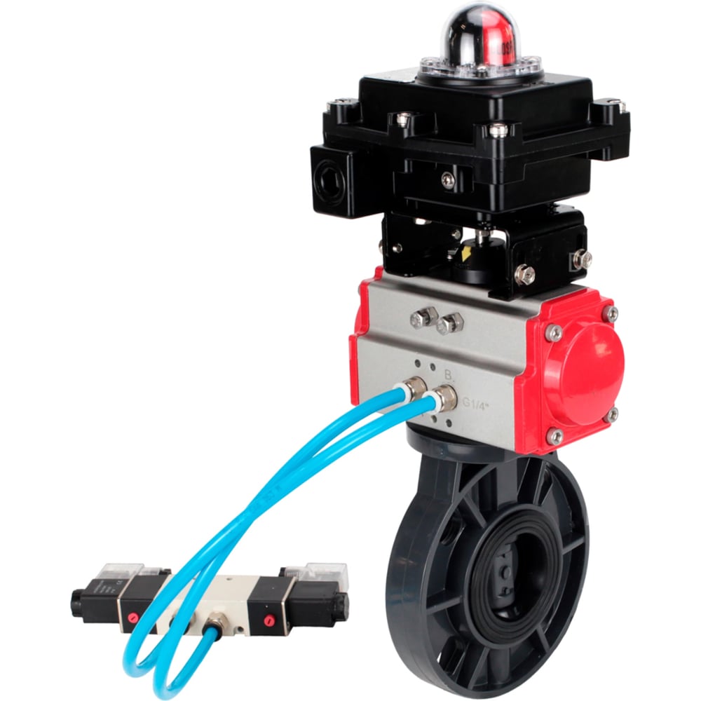 Изображение товара Затвор дисковый DN.ru НПВХ Дн150 Ру10 пневмопривод профессиональный