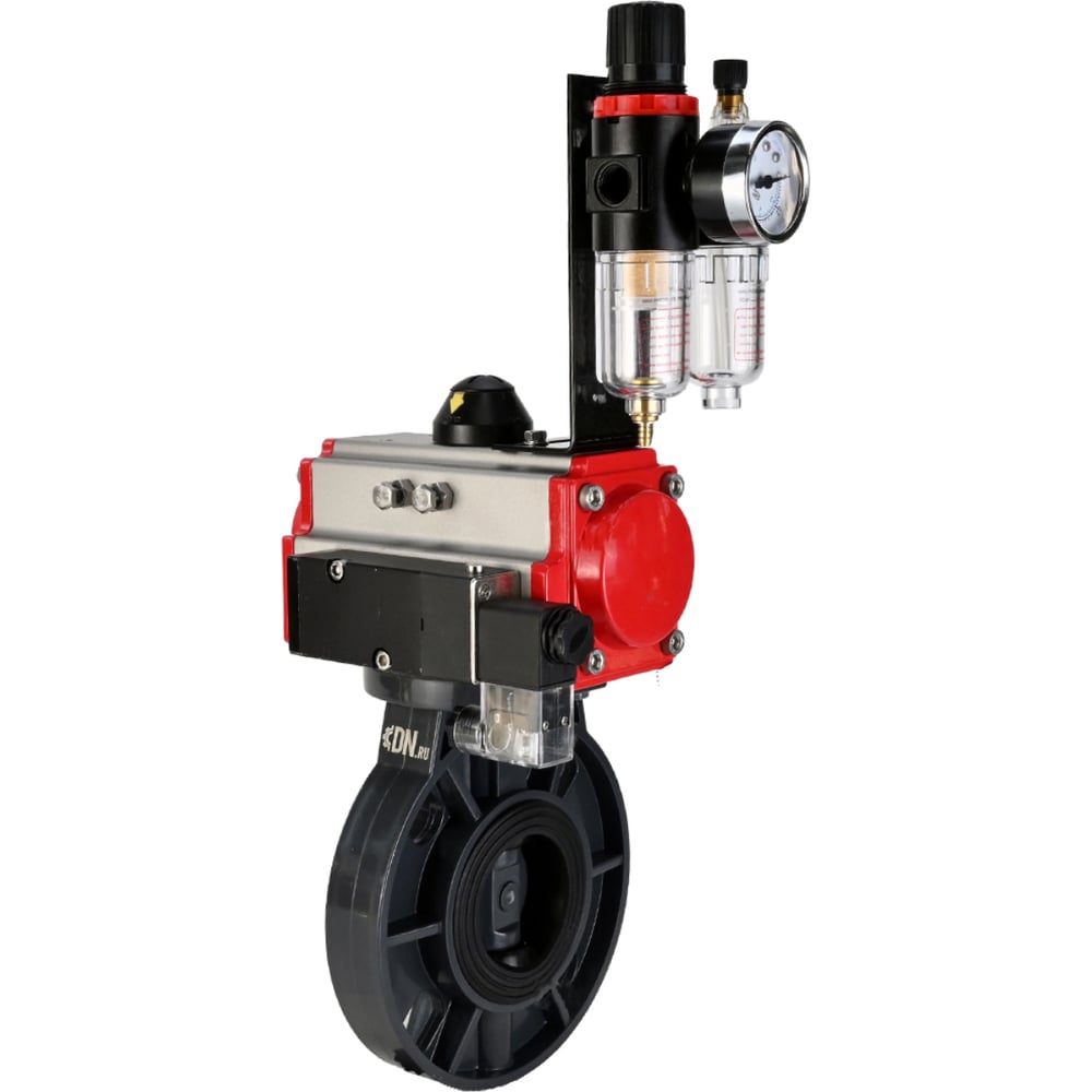 Изображение товара Затвор дисковый DN.ru НПВХ-НПВХ-E-2W-Fb-ISO 100 мм пневмопривод Ру10