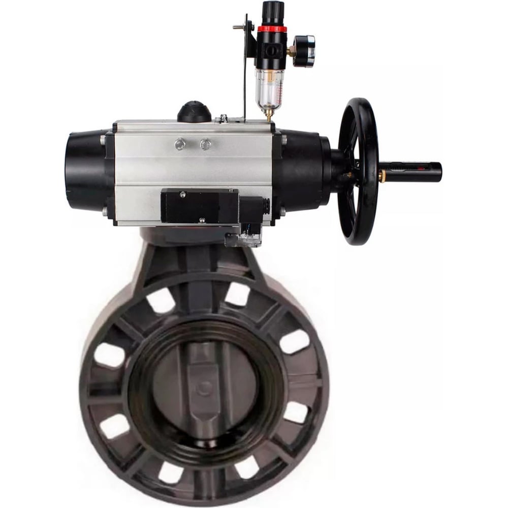 Изображение товара Затвор дисковый DN.ru НПВХ-НПВХ-E-2W-Fb-ISO Дн100 Ру10 пневмопривод