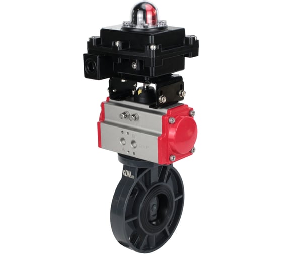 Изображение товара Затвор дисковый DN.ru поворотный НПВХ-НПВХ-E-2W-Fb-ISO Дн50 Ру10, пневмопривод, БКВ D050-83617