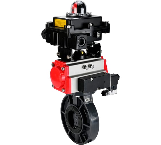 Изображение товара Затвор дисковый DN.ru НПВХ-НПВХ-E-2W-Fb-ISO Дн80 Ру10, пневмопривод, пневмораспр., БКВ D050-83731