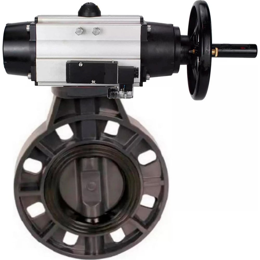 Изображение товара Затвор дисковый DN.ru НПВХ-НПВХ-E-2W-Fb-ISO Дн80 Ру10 пневмопривод