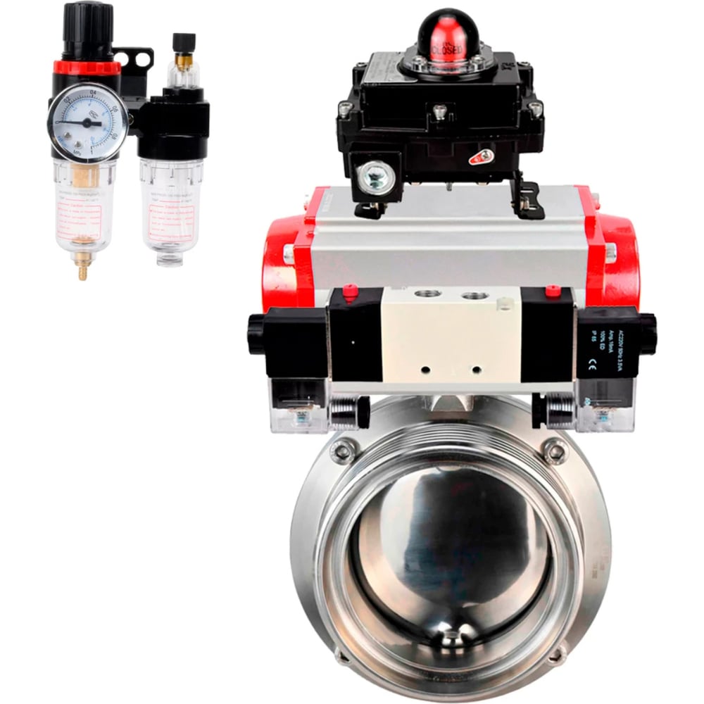 Изображение товара Затвор дисковый DN.ru 304-304-Sil Ду65 Ру10 из нержавеющей стали с пневмоприводом