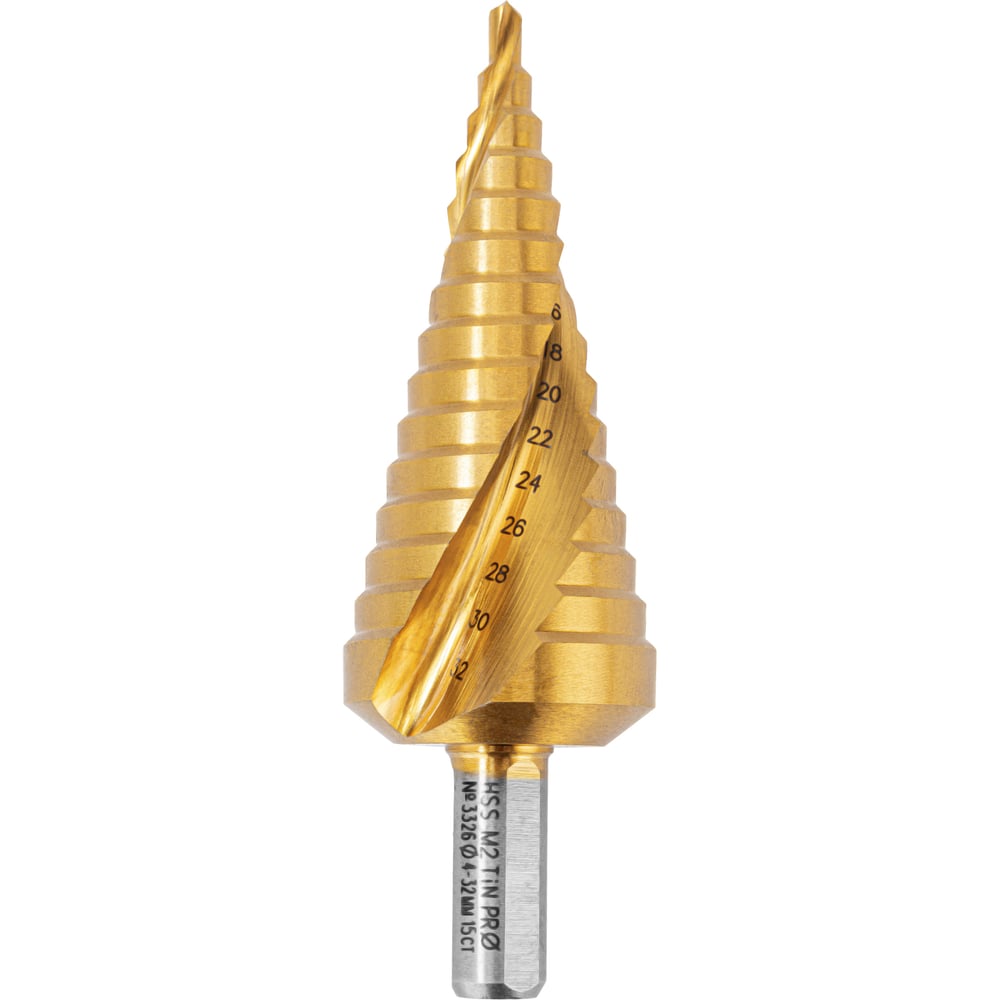 Изображение товара Сверло ступенчатое спиральное HSS-G M2 TIN 4-32 мм 15 ступеней