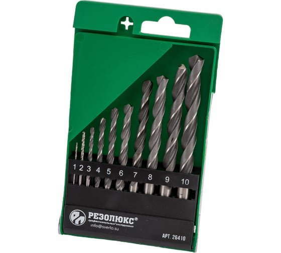 Изображение товара Набор сверл по металлу Р6М5 10 шт, 1-10 мм Резолюкс 26410