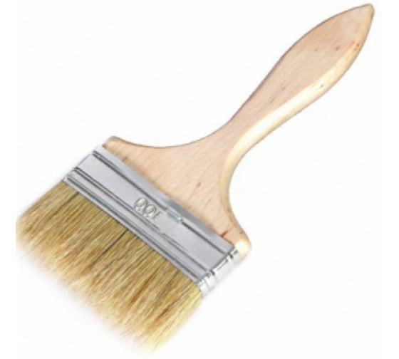 Изображение товара Кисть плоская ГРИПСО 100 мм, деревянная ручка, светлая щетина, 10шт П100-10