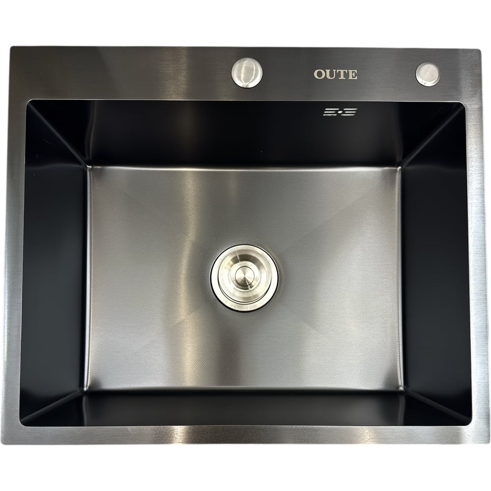 Изображение товара Кухонная мойка OUTE из нержавеющей стали с PVD покрытием 60x50 см с сифоном Цвет черный матовый T76050H