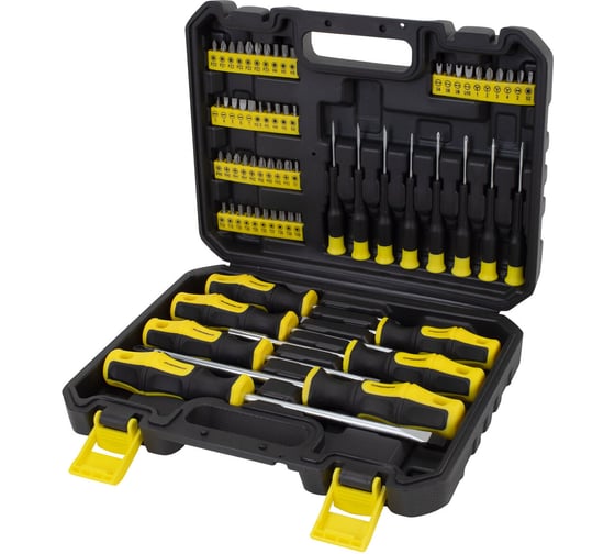 Изображение товара Набор отверток и бит Грандмастер 65 предметов, двухкомпонентные рукоятки, пластиковый кейс, 671334