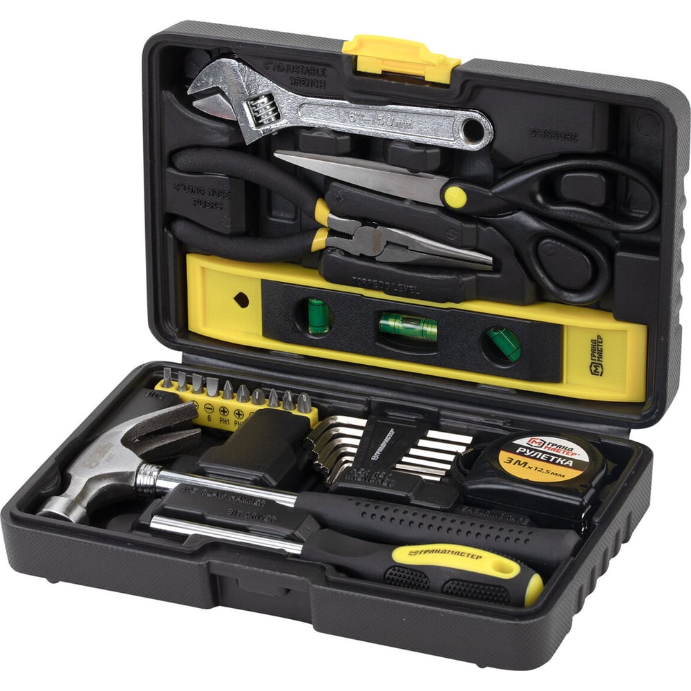 Изображение товара Набор столярно-слесарных инструментов 25 предметов Грандмастер в кейсе