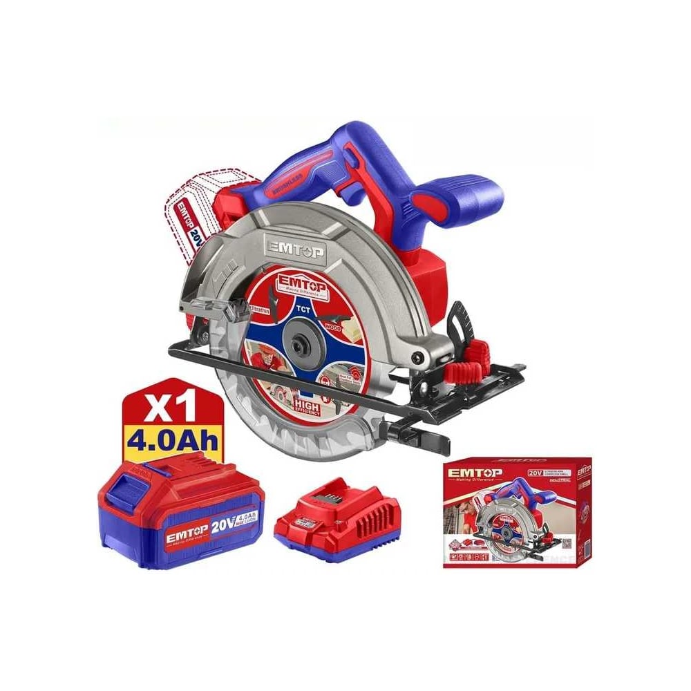 Изображение товара Циркулярная пила аккумуляторная emtop ELCS16521