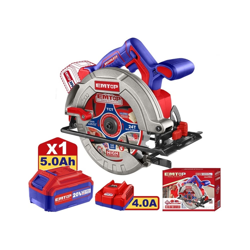 Изображение товара Аккумулярная циркулярная пила emtop ELCS1851 185 мм профессиональный инструмент