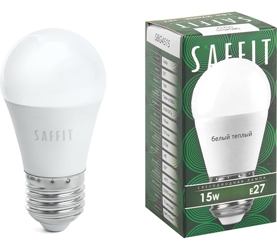 Изображение товара Светодиодная лампа SAFFIT SBG4515 Шарик E27 15W 2700K 55212