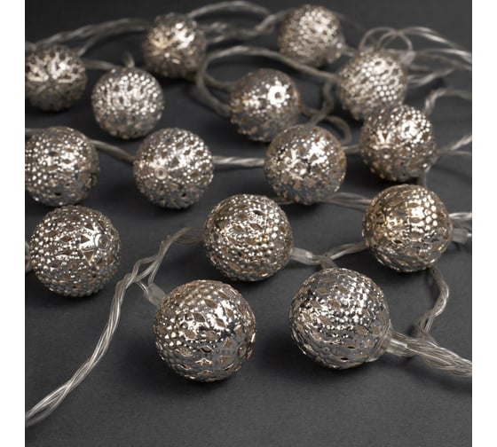 Изображение товара Нить Luazon DCR 4 м, с насадками Шарик узоры 2.5 см, IP20, Н.С. LED-20-220V, 8 режимов, белый 2388624