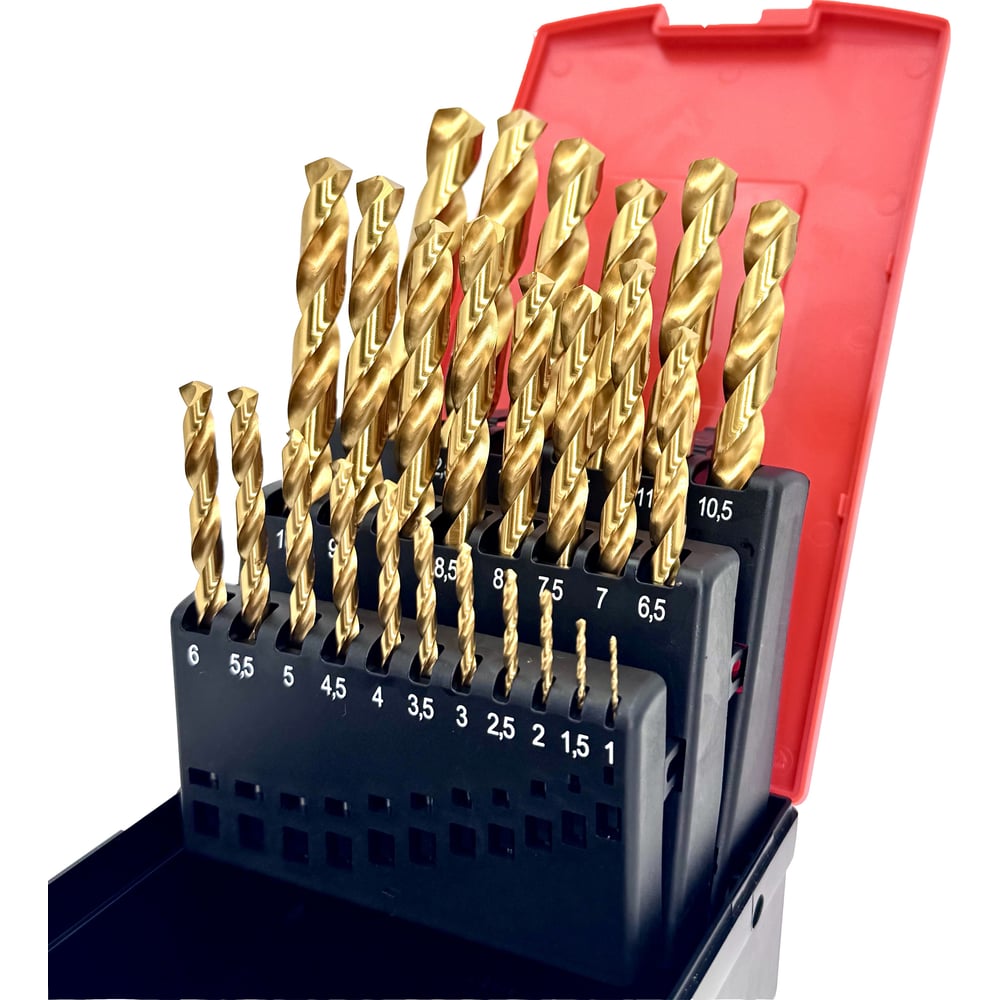 Изображение товара Набор сверл по металлу Профоснастка № 61 25 шт 1-13 мм HSS-G TIN пластиковый бокс