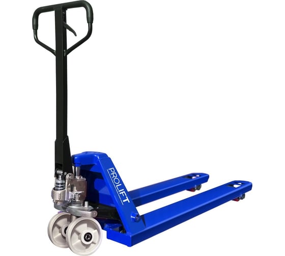 Изображение товара Гидравлическая тележка PROLIFT AC 25, 2500 кг, 1150х550мм, нейлон.колесо,дв.нейлон.ролик цвет синий AC 25-1150x550-N/N-B