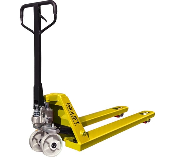 Изображение товара Гидравлическая тележка PROLIFT AC 25, 2500 кг, 1150х550мм, нейлон.колесо,дв.нейлон.ролик, цвет желтый AC 25-1150x550-N/N-Y