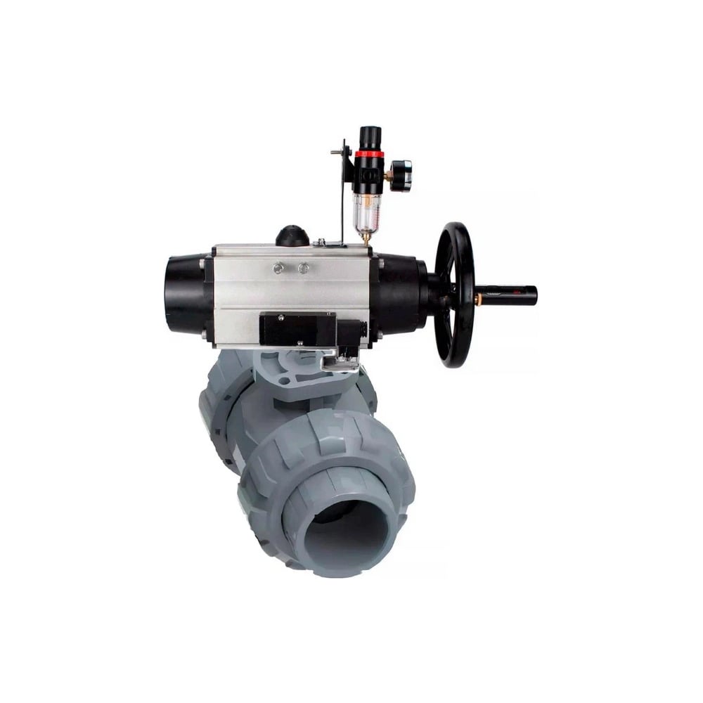 Изображение товара Кран шаровой DN.ru НПВХ 25 Ру10 пневмопривод полнопроходной Вода Воздух Нейтральные среды